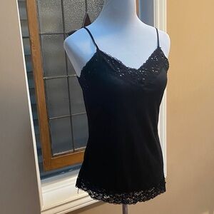 MCM Black and Red Logo camisole with lace trim and sequins